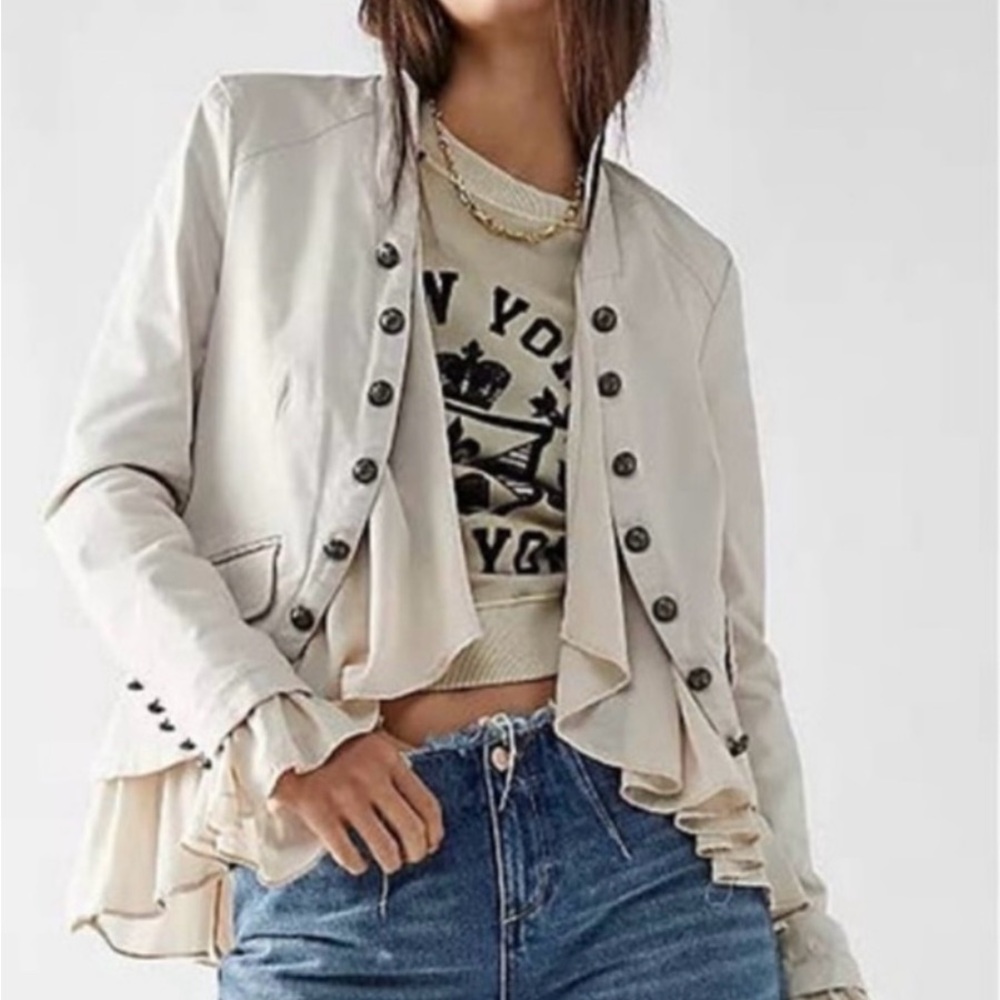 Free People Romantic Ruffle Military Jacket size S